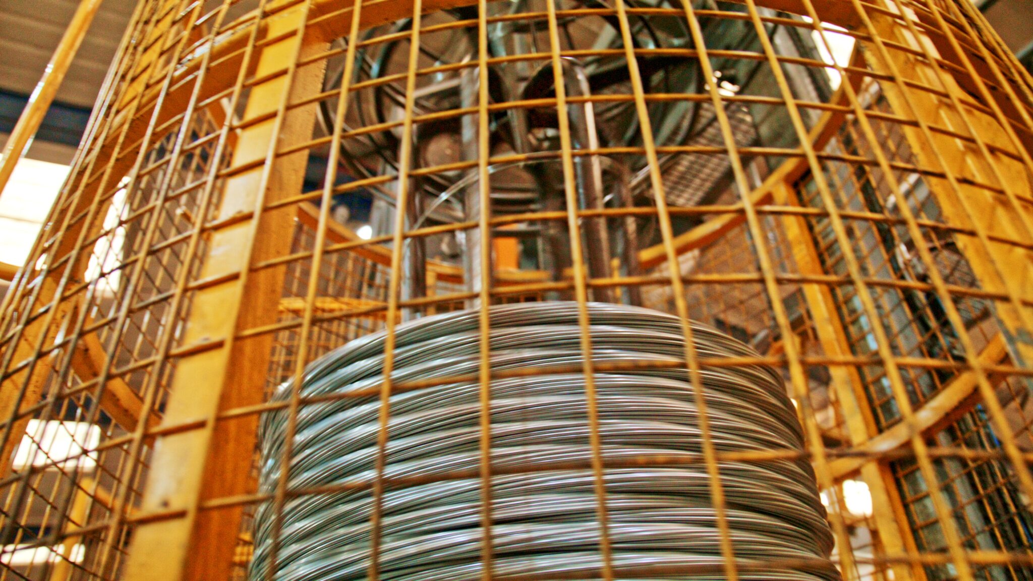 Wire being fed into machine